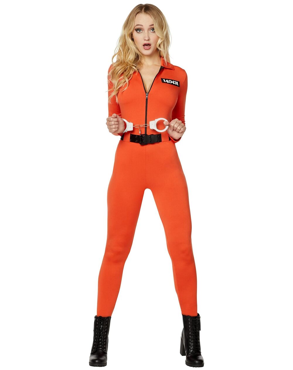 9897 Adult Prisoner Catsuit Costume - S Orange Jumpsuit with Handcuffs